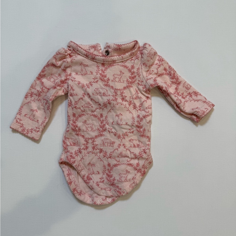 Janie and Jack Pink Long-Sleeve Bodysuit with Deer Toile Print